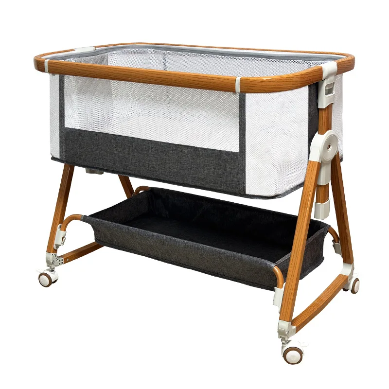 Baby Crib Movable Cradle Bed  Portable 2-in-1 Foldable Multifunctional BB Kids Newborn Splicing Large Bed Toddler Bed Bedroom