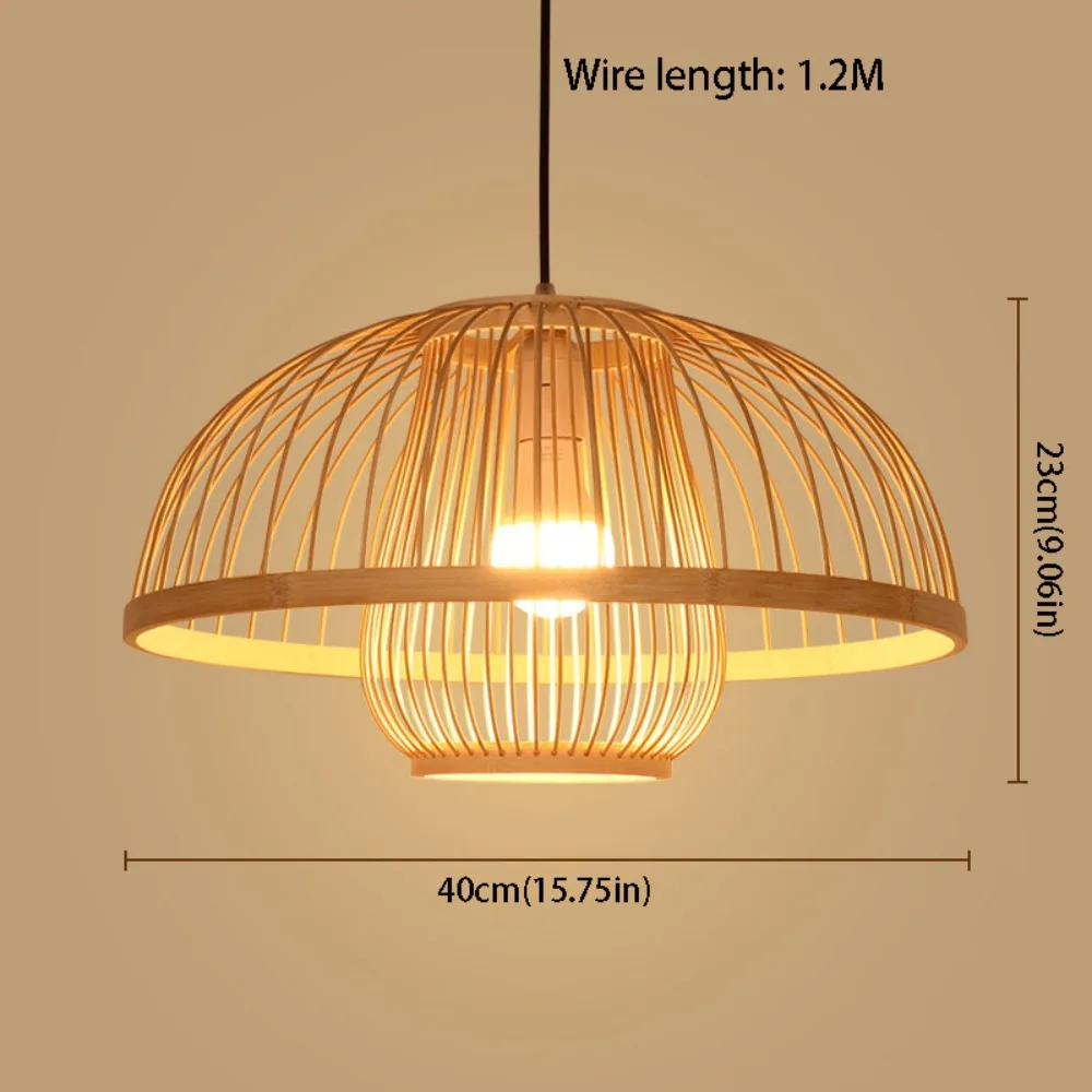 Japanese Style Hand Knitted Bamboo Pendant Lamp Woven Braided Wicker Chandelier Rustic Wooden Hanging Lamp Bedroom