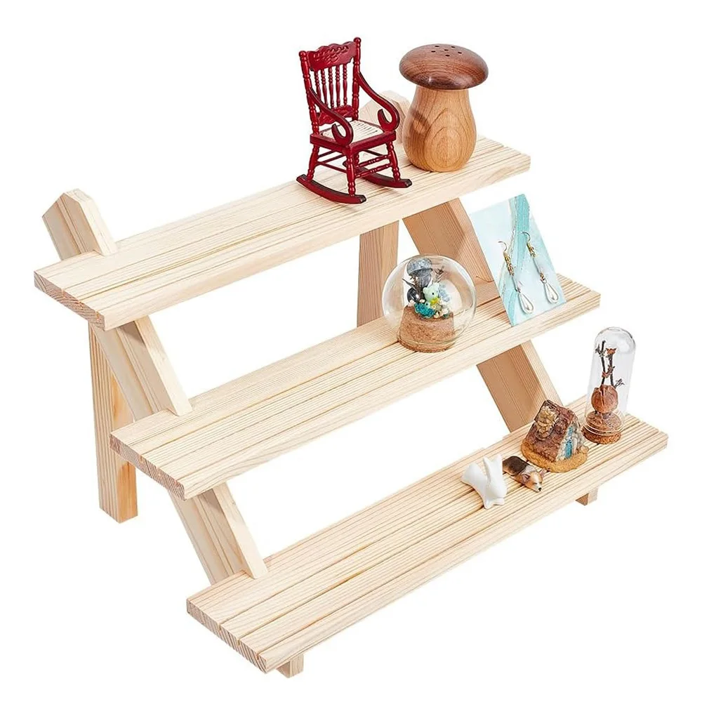 

Wood Display Stand Figures Doll Stands Perfume Organizer Dessert Jewelry Display Riser Mini Plants Storage Shelf Detachable