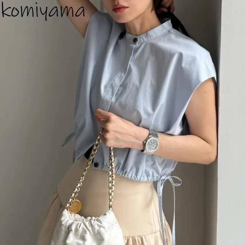 Comfortable Soft Camisas Drawstring 2025 Woman Shirts & Blouses New Sleeveless Blusas Japan Sweet Ropa Mujer Summer Tops