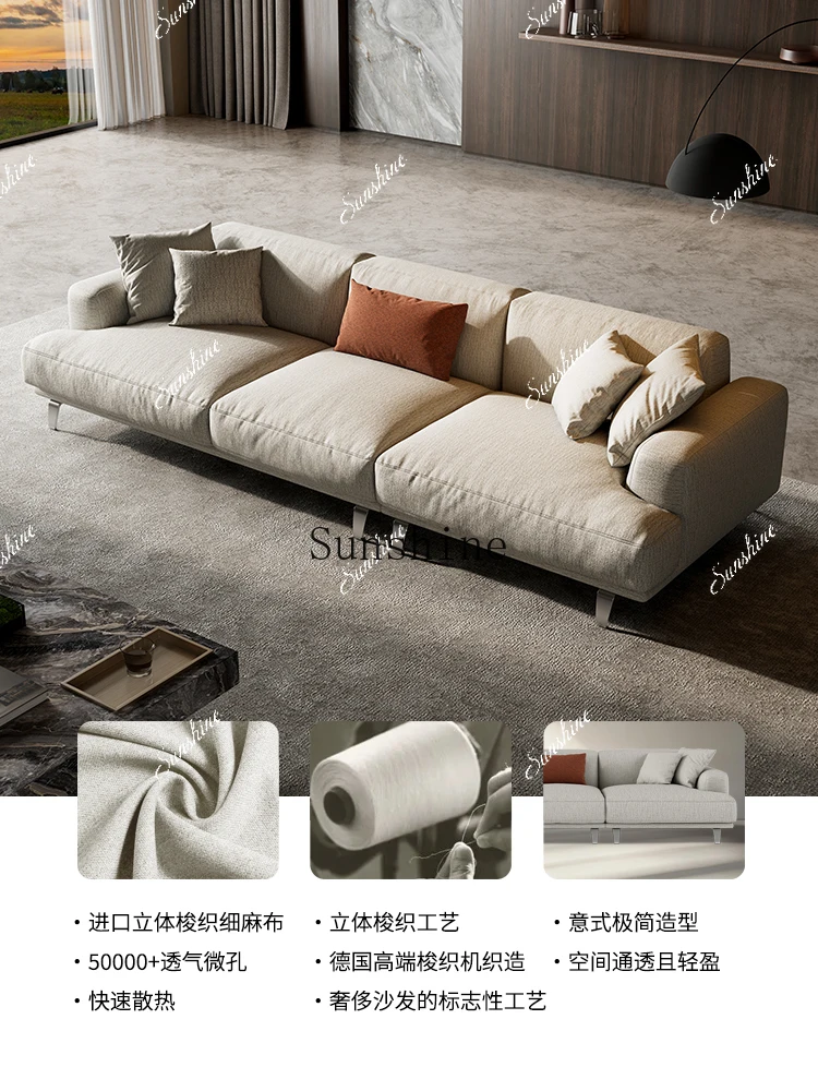 

Sofa living room Italian minimalist cotton and linen fabric small apartment high-end straight row combinationP