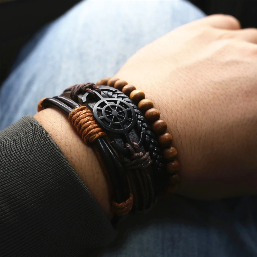 New In Genuine Leather Men Bracelets & Bangles For Women Alloy Charm Homme Male Jewelry