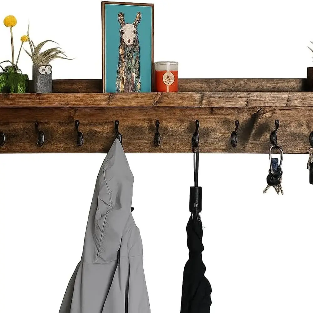 

Coat Rack with Shelf (Choose your Length) Towel Rack Entryway Organizer Wall Mounted Hooks