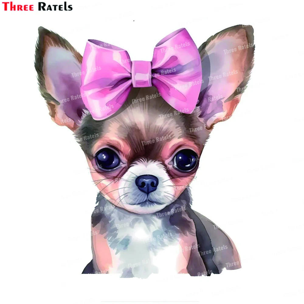 Three Ratels K884 Dog Chihuahua With Bow Sticker for Car Wall Laptop Toilet Decoration