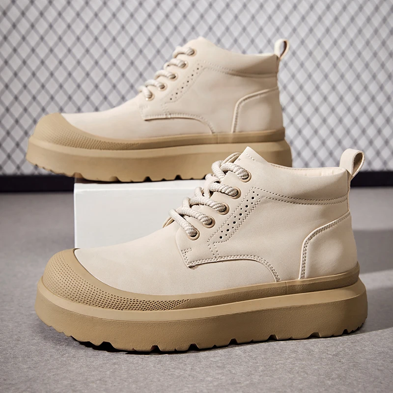 

Genuine Leather Mens Short Ankle Boots Fashion High Top Shoes Outdoor Male Motocross Boots All-match Travel Driving Shoes Botas