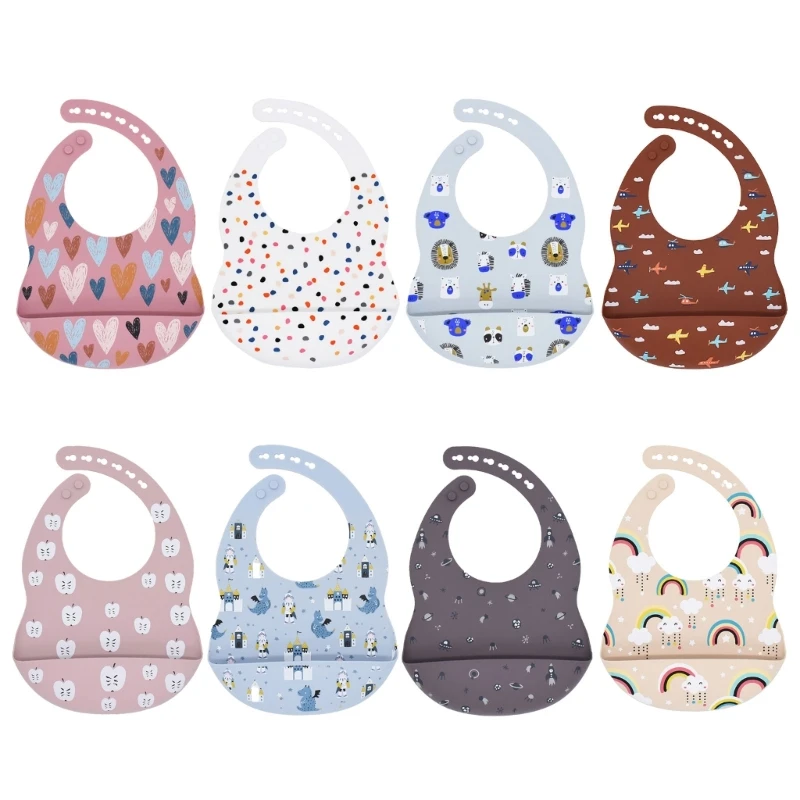 

Baby Silicone Bib Rainbow Heart Print Waterproof Baby Feeding Newborn Saliva Towel Toddler Aprons Adjustable Burp Cloth Dorpship