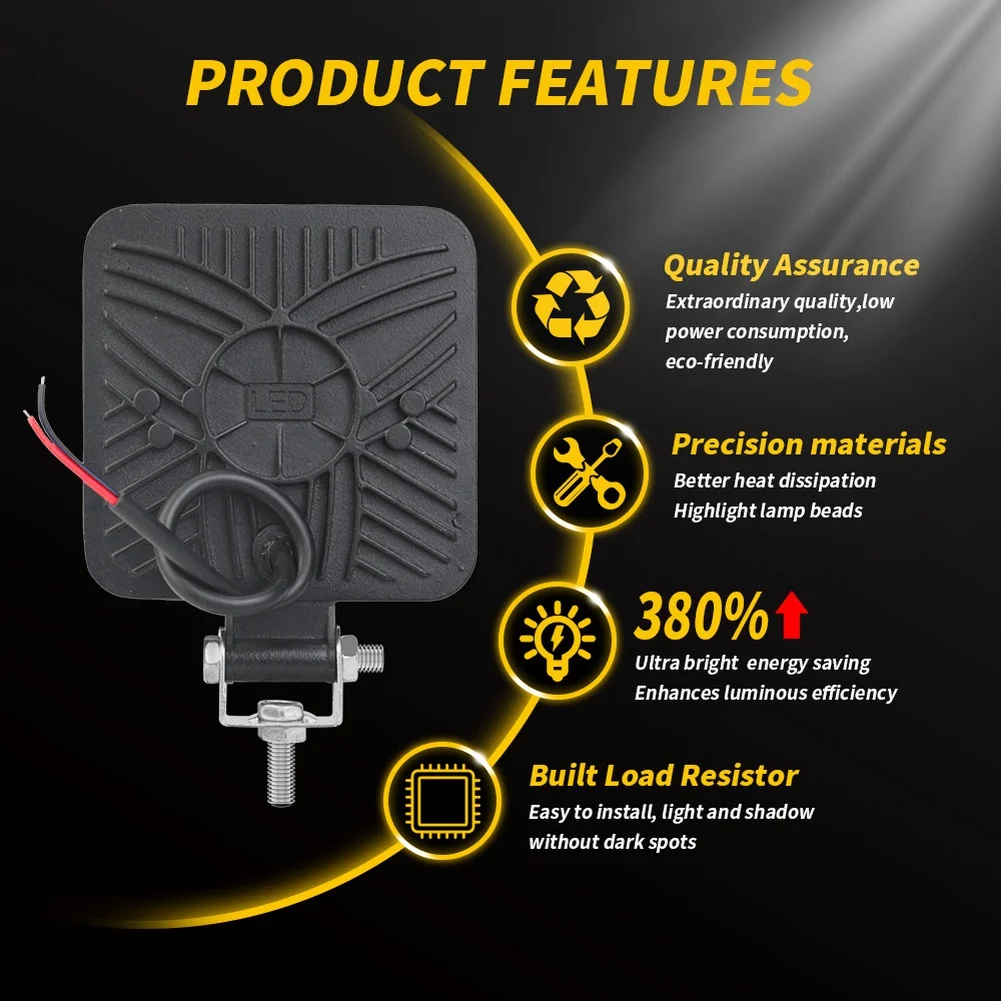 Fog Lamp LED Work Light Off-road Driving 8.5*8.5*2cm 3030 LED Chips 16 LED Array Aluminum Housing Compact Design