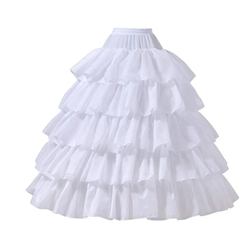 Mode Dame Pettiskirt 4 Hoop 5 Lagen Tule Lange Rok Petticoat Zachte Bruiloft Prom Kleding Onderrok Crinoline Lange Petticoat