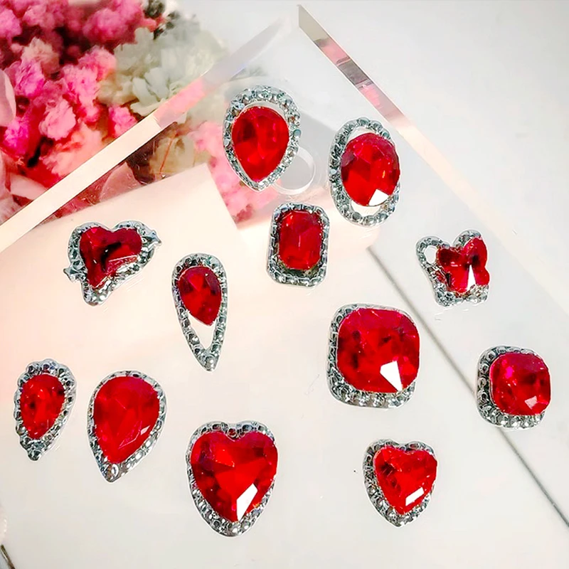 

10PCS Luxury Alloy Red 3D Nail Art Ruby Charms Gems Rhinestones Jewelry Parts Accessories For Nails Decoration Supplies Products