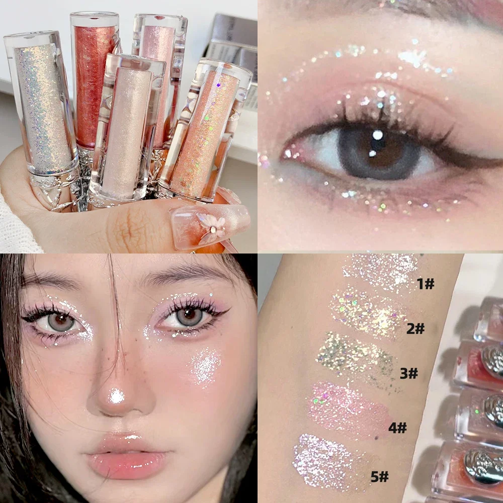 Parelwitte Diamant Vloeibare Oogschaduwstok Waterdichte Blijvende Hoogtepunt Lovertjes Glitter Oogschaduw Liggende Zijderups Ogen Make-Up Cosmetisch