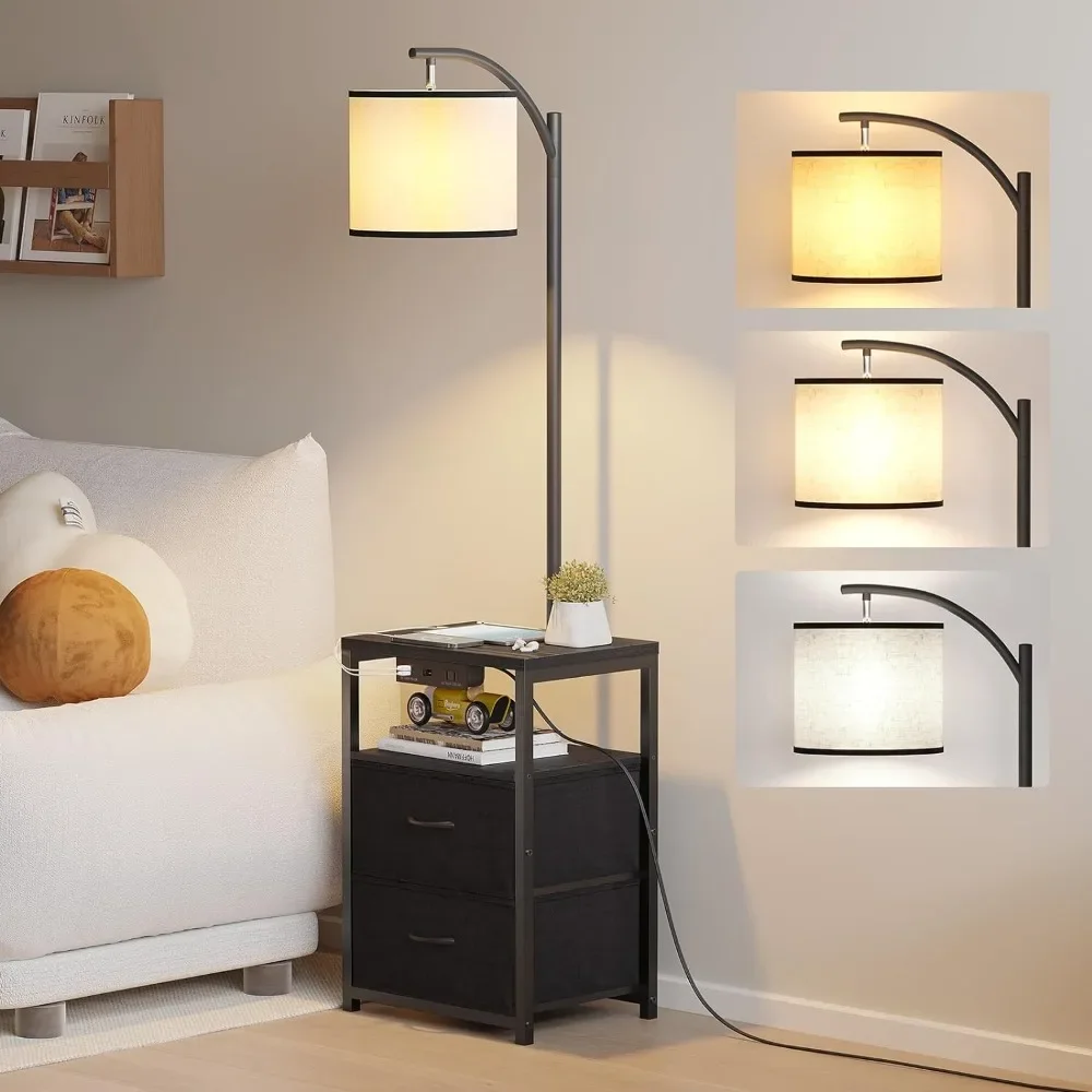 

Floor Lamp with Table & 2 Drawers, Lamp with USB Port and Outlet, Lamps for Nightstand with 3 Color Temperature Led Bulb