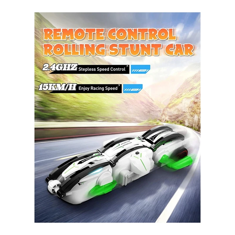 Remote Control Car RC Cars, RC Stunt Snake Car, 360° Roll Rotation Car Toys With LED Lights For Kids Ages 6+, Grey Parts