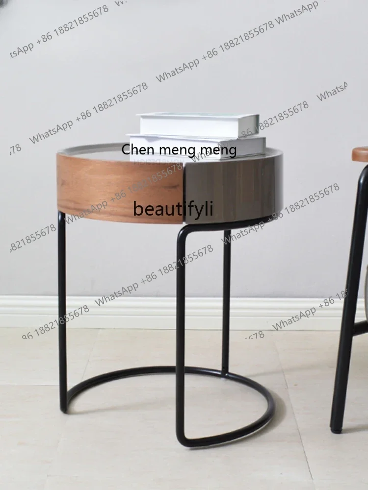 

ss7304 Walnut round Bedside Table Model Room Hotel Nordic Minimalist Side Table Corner Table
