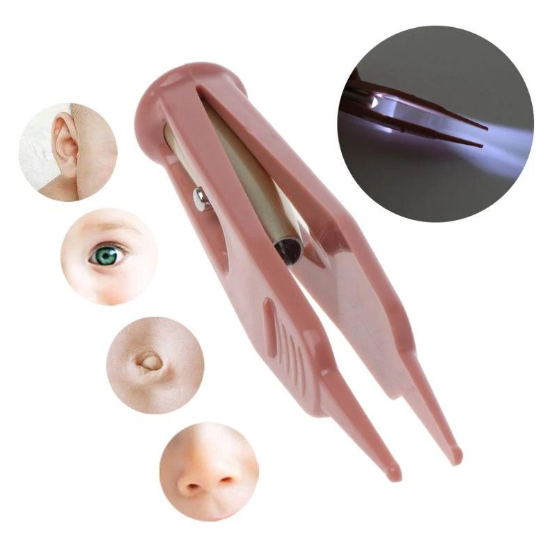 

J15U Clean Tweezer Baby Flashlight Dig Booger Clip Infants Clean Ear Nose Navel Visible Safety Tweezers Safe Forceps Cleaning