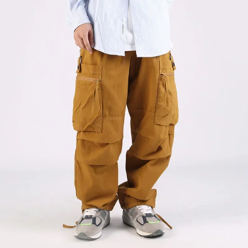 Men Japanese Amikaki Streetwear Fashion Multi Pocket Loose Casual Vintage Wide Leg Cargo Pants Women Baggy Trousers