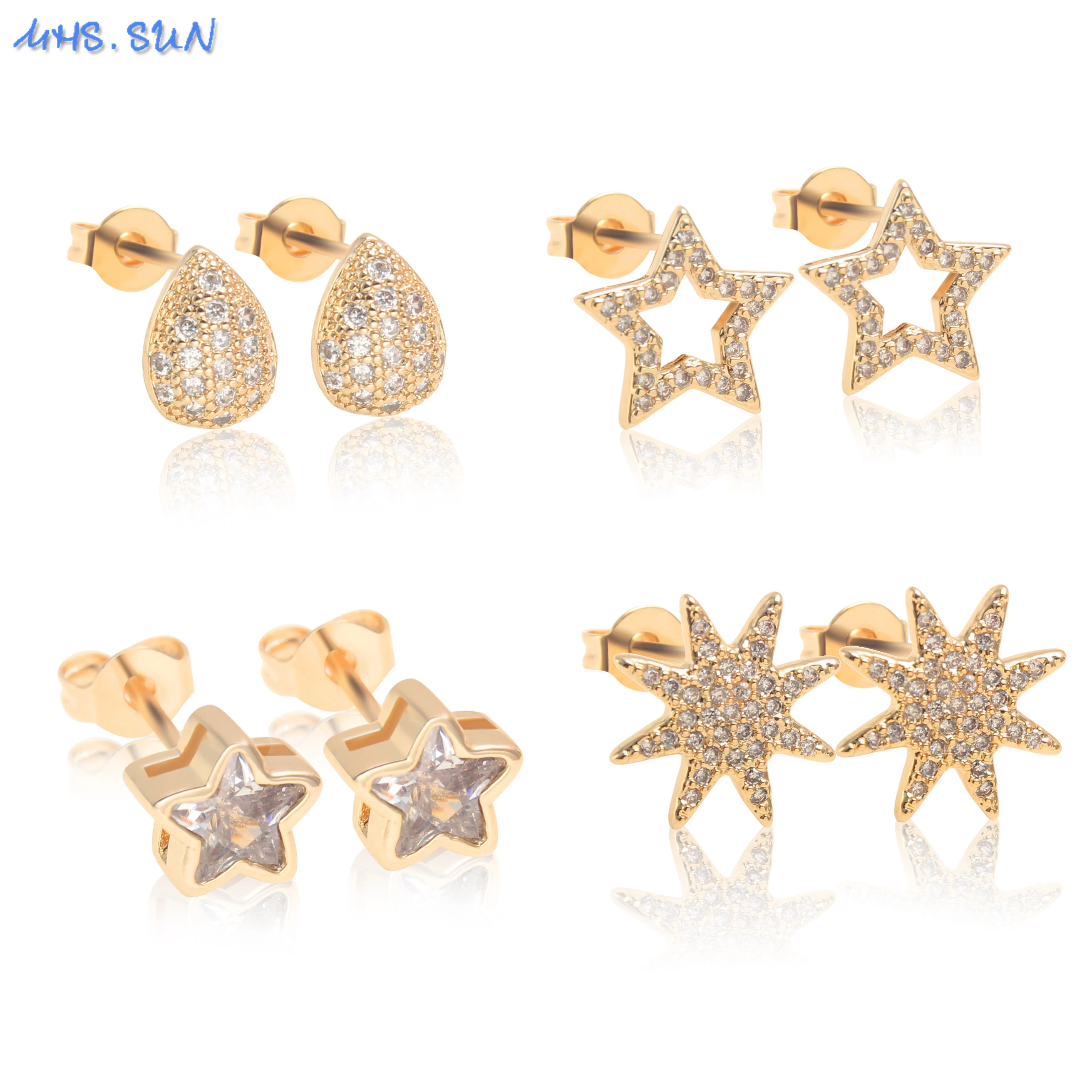 SUNSLL Star/Water Droplet Shape Copper Fashion Earrings Golden Plated Stud Earrings New Arrival Cubic Zircon Jewelry For Women