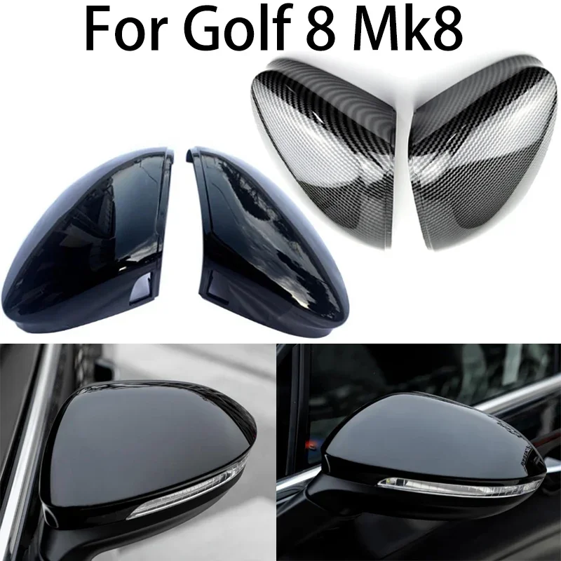 

Car Door Rearview Side Mirror Covers Caps for Volkswagen Golf MK8 VIII 8 2020 2021 2022 Glossy Black Carbon Look