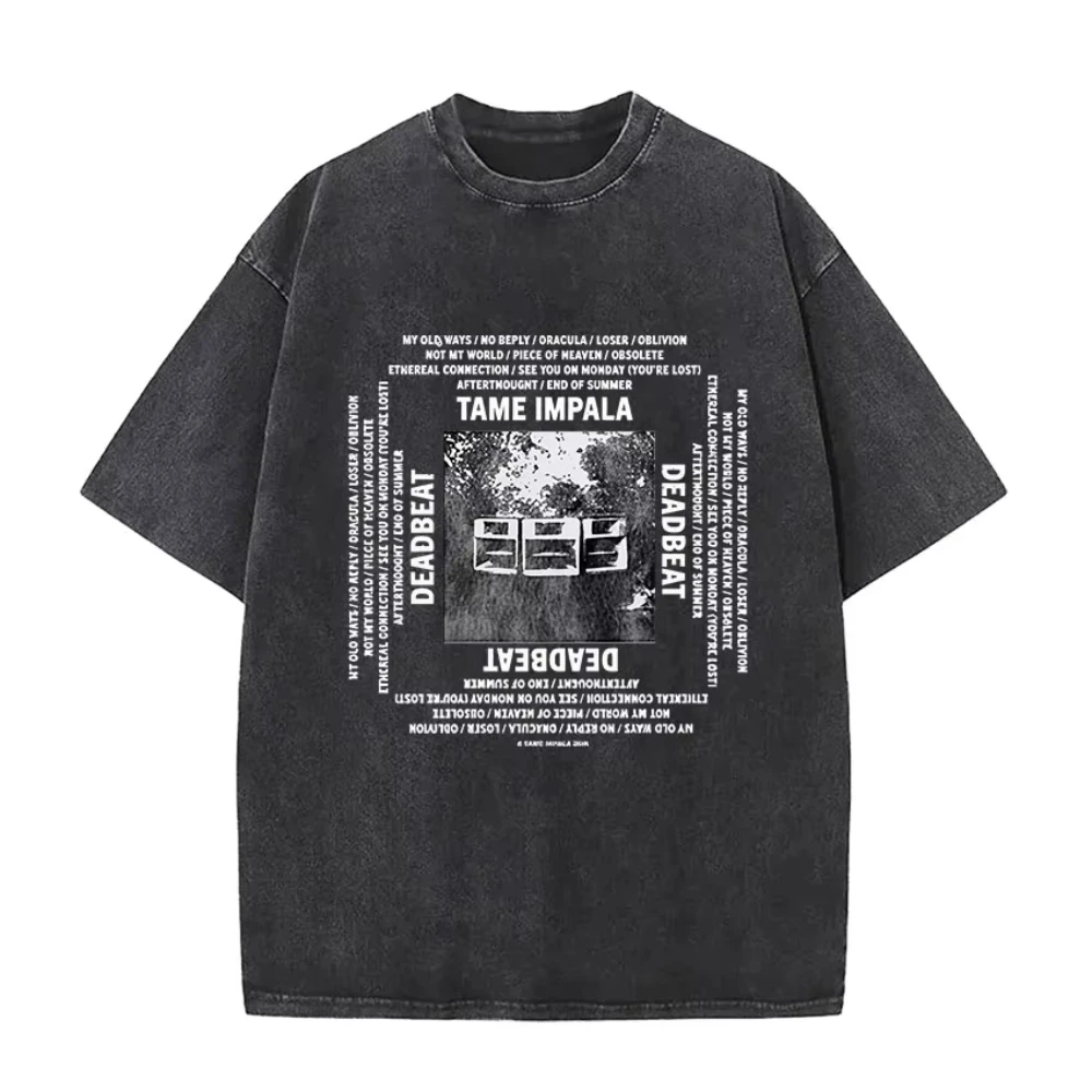 Rock Band Tame Impala Deadbeat Tour 2026 Album T-shirt Mens Vintage Oversized Washed T Shirts Fashion Hip Hop Fans Gift T Shirts