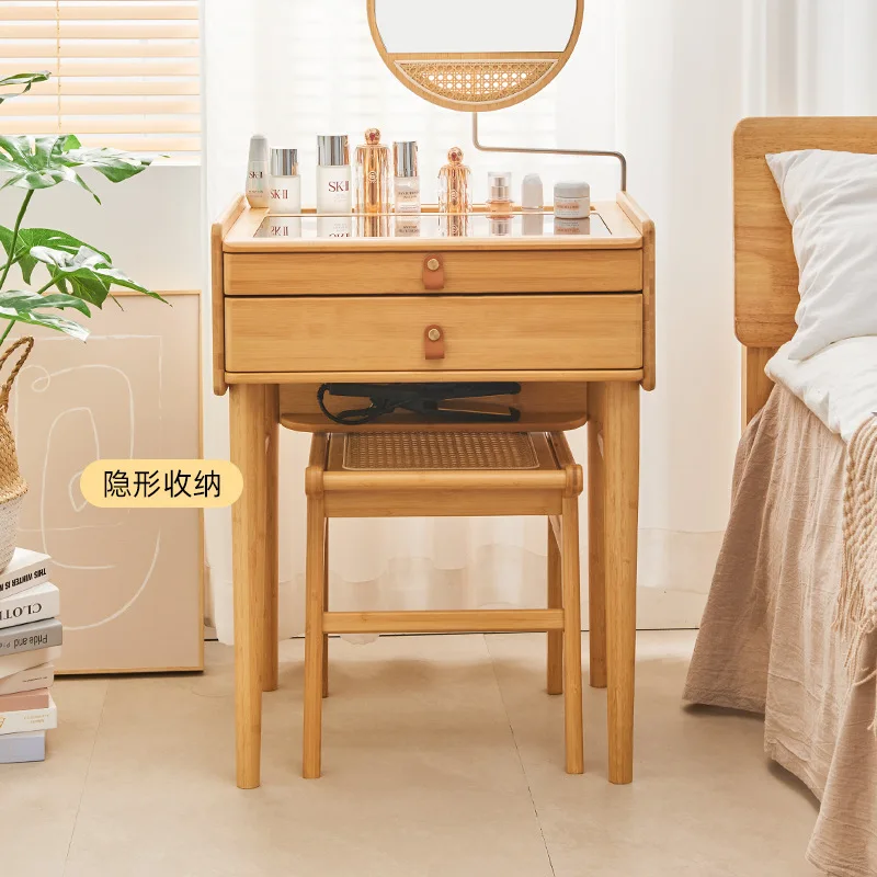 

Japanese rattan makeup stool household bedroom dressing stool Internet celebrity log nail shop simple small square stool new fre