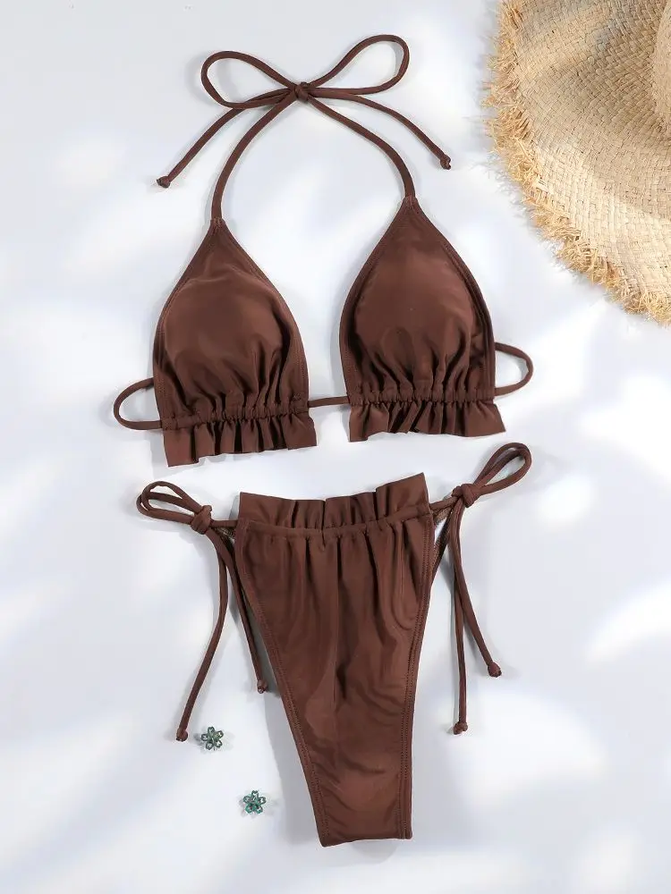 

Rinabe однотонные бикини 2025, купальники для женщин, плиссированные бикини с эффектом пуш-ап, сексуальные купальники, бандажный купальный костюм, летняя пляжная одежда