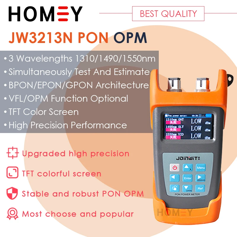 

JW3213N Fiber PON Optical Power Meter FTTx Digital Optic Tester Color Screen 1310/1490/1550nm