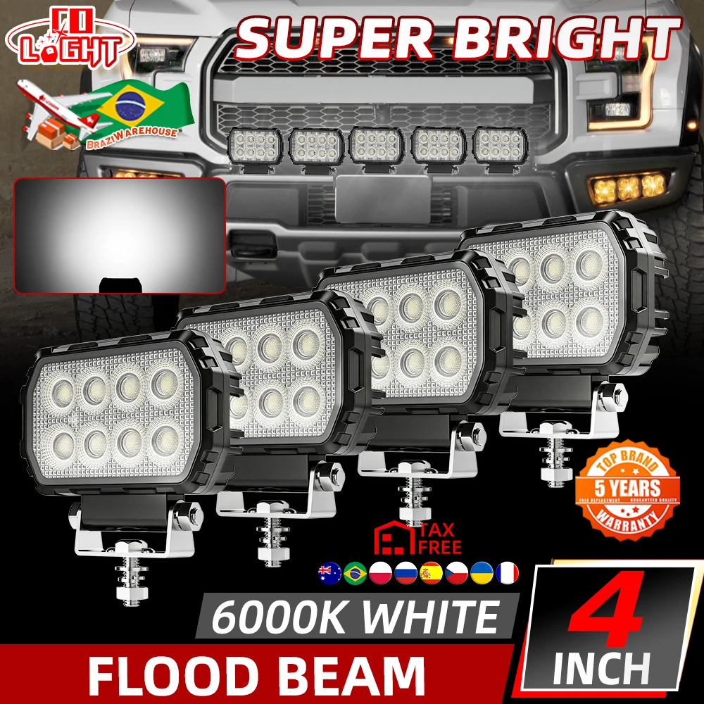 

CO LIGHT 240000LM 4.5" Flood Beam LED Driving Work Light 6000K Waterproof for SUV ATV Truck Marine Tractor offroad use 12V 24V