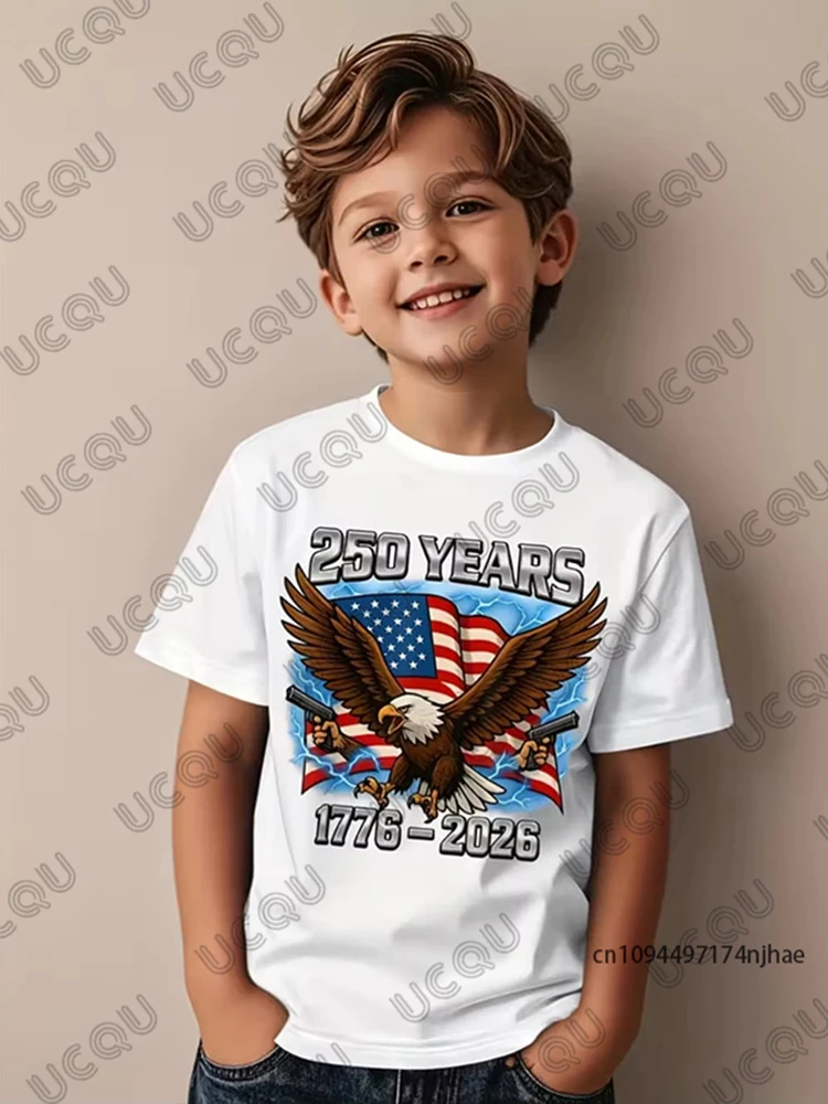 2026 New America 250th Birthday Eagle Flag 250 Years 1776-2026 Print Children's Cotton T-shirt Summer Casual Tees Kids/Adult Top