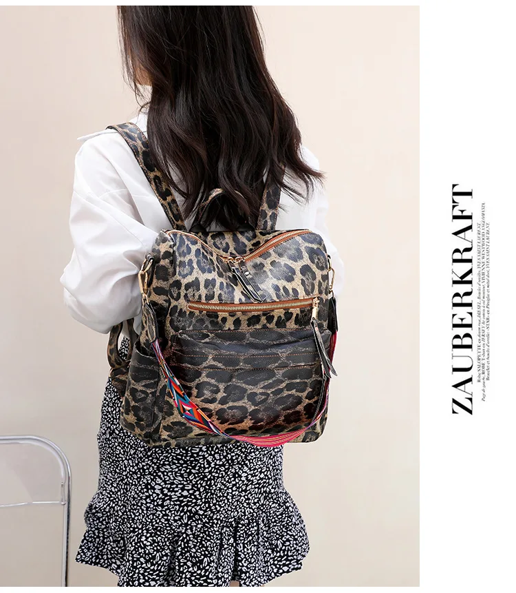 Zaino da scuola Casual in pelle PU da donna per borsa da viaggio per ragazze adolescenti borse a tracolla leopardate di moda Vintage