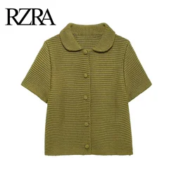 RZRA original 2024 autumn new women's casual versatile small round short-sleeved knitted sweater jacket short style