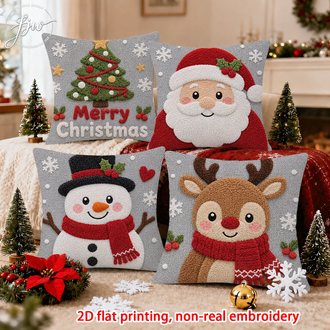 1pcs Christmas Throw Pillow Covers Cute Xmas Tree Santa Snowman Reindeer Decorative Pillow Cases for Holiday Home Sofa Bed Decor