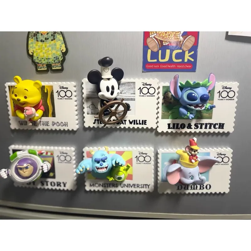 Genuine MINISO Disney 100th Anniversary Retro Stamp Blind Boxs Creative Refrigerator Magnet Mystery Box Collection Holiday Gift