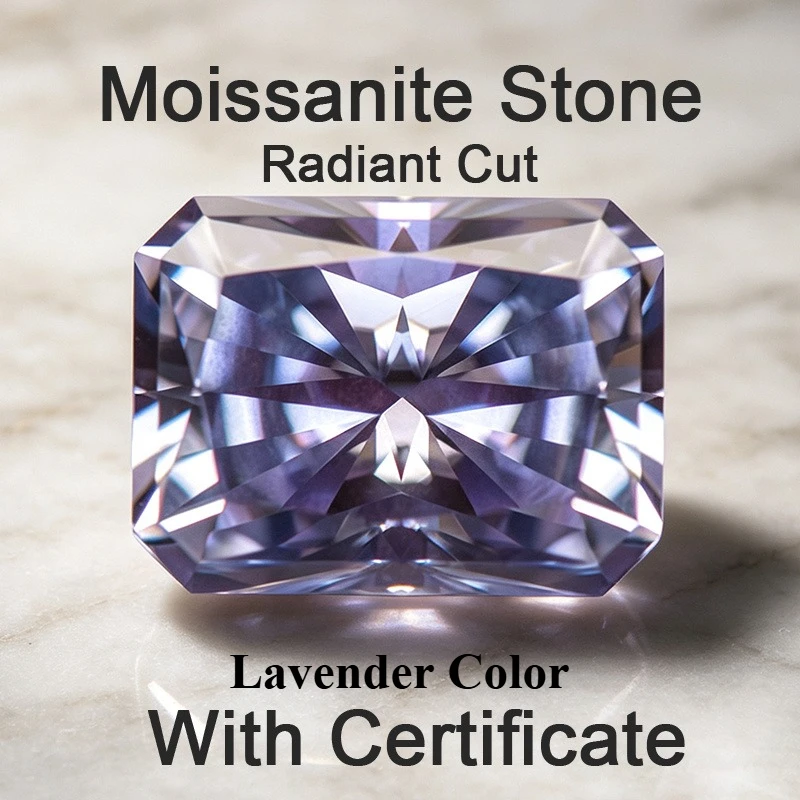 Moissanit-Stein im Radiant-Schliff, lavendelfarben, im Labor gezüchteter Edelstein für DIY-Ringe, Halsketten, Ohrringe, Hauptmaterialien mit Zertifikat – Detail 1