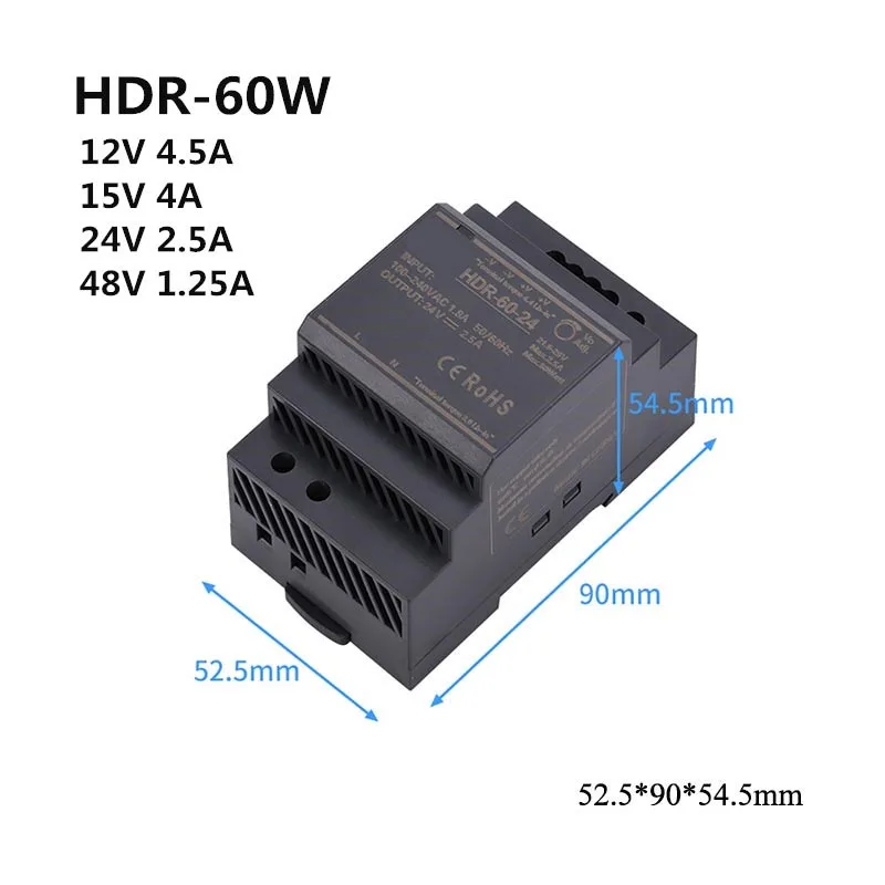 ZJIVNV Ultra thin DIN Rail Switching Power Supply 12V  24V HDR-15W 30W 60W 100W 150W Slim LED Driver Transformer AC TO DC