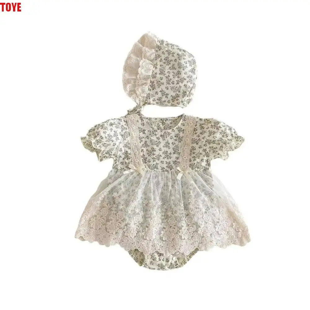 

Fashion Lace Mesh Baby Jumper Dress Bodysuit Fluffy Flower Baby Jumpsuit Bowknot Sweet Toddle Climb Suit Gifts
