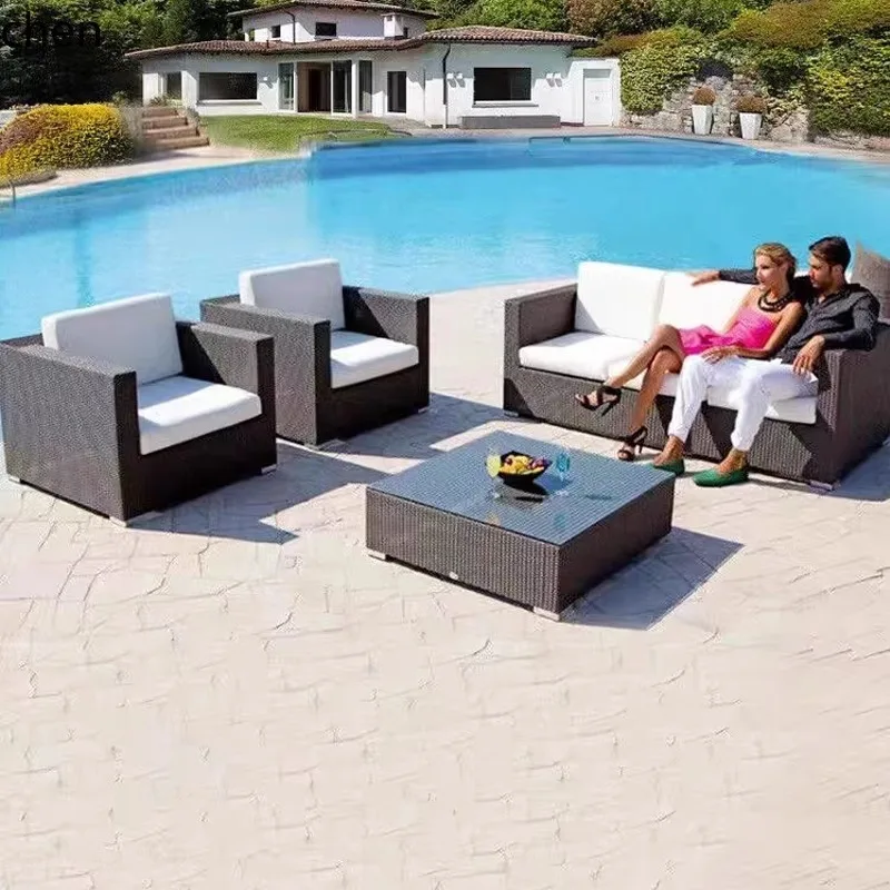 CZ Outdoor Sofa Set Courtyard Rattan Sofa Balcony  Art Table and Chairs Terrace Leisure Rattan Chair Corner Rattan Weaving