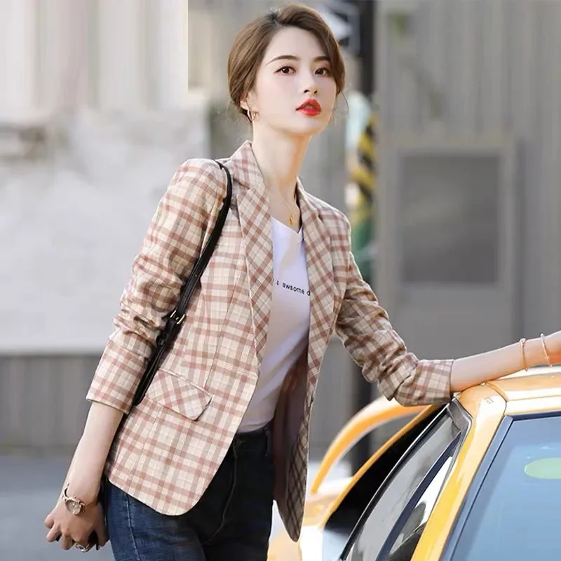 Women Blazer Office Ladies Elegant Outwear Long Sleeve Work Wear Classy Female Plaid Suit African Autumn Fashion Suit Coat