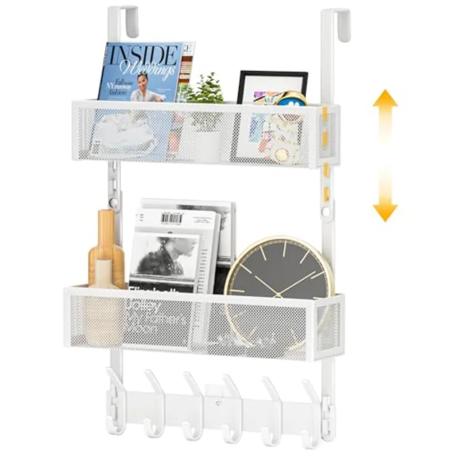 

Adjustable Over The Door Hooks Organizer Hanger Storage with 10 Coat Hooks and 2 Mesh Basket Over The Door Towel Rack Organizer