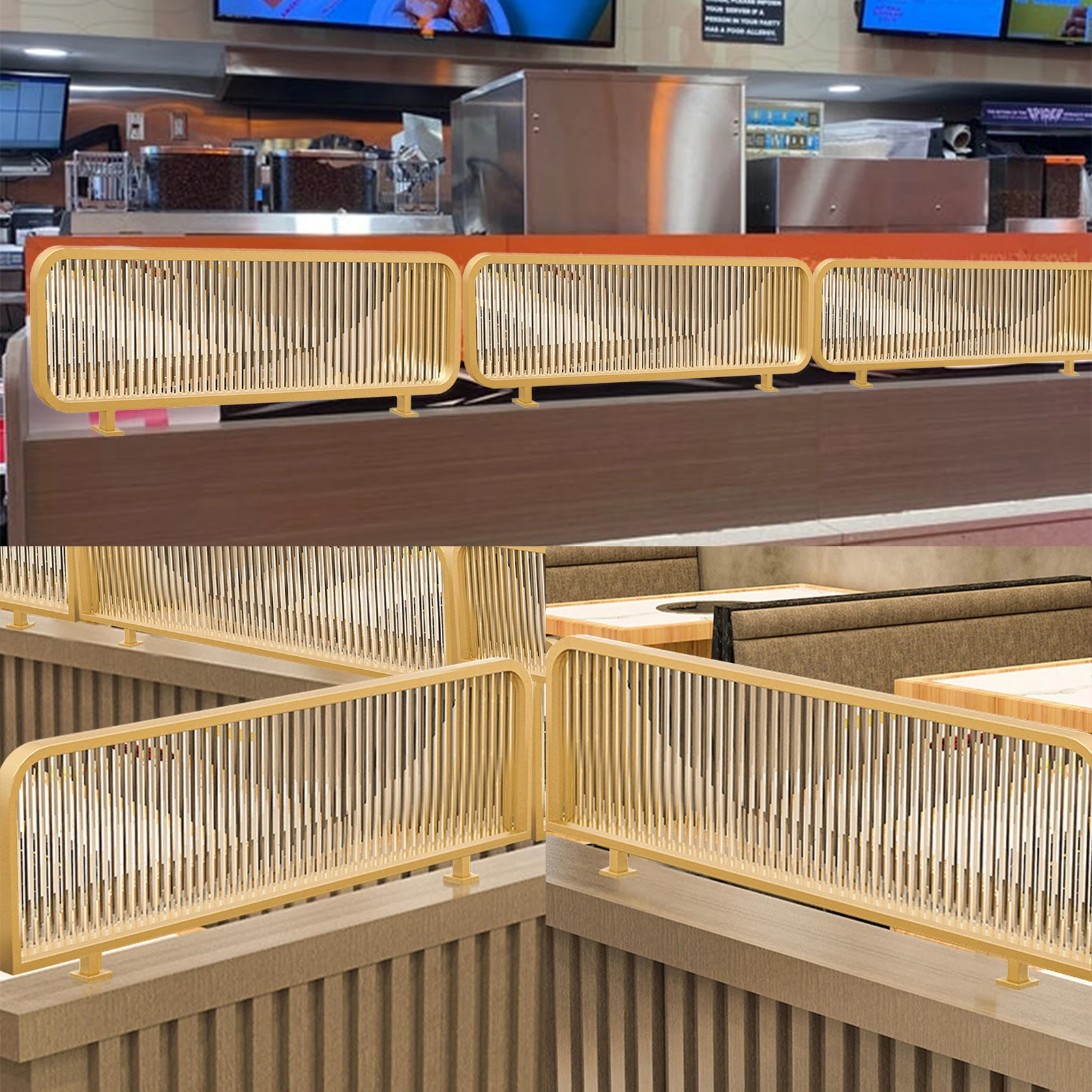 Divisor de tela, divisória comercial de vidro listrado, divisor de mesa moderno de cerca baixa para hotel, restaurante