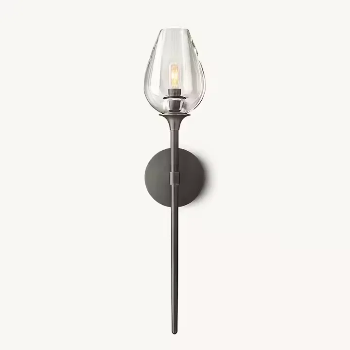 

Solid Brass Material Art Decor Led Glass Wall Light Sconce Restoration Glass Vintage Wall Lamp Hardware for Living Room