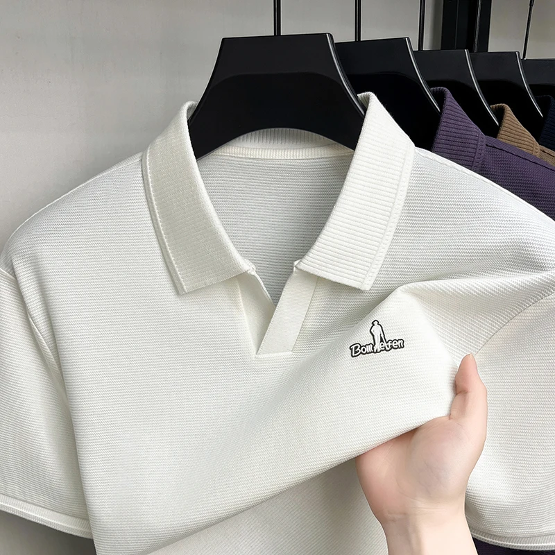 High end brand men's short sleeve polo shirt letters embroidery summer new fashion V-neck comfort casual golf breathable T-shirt