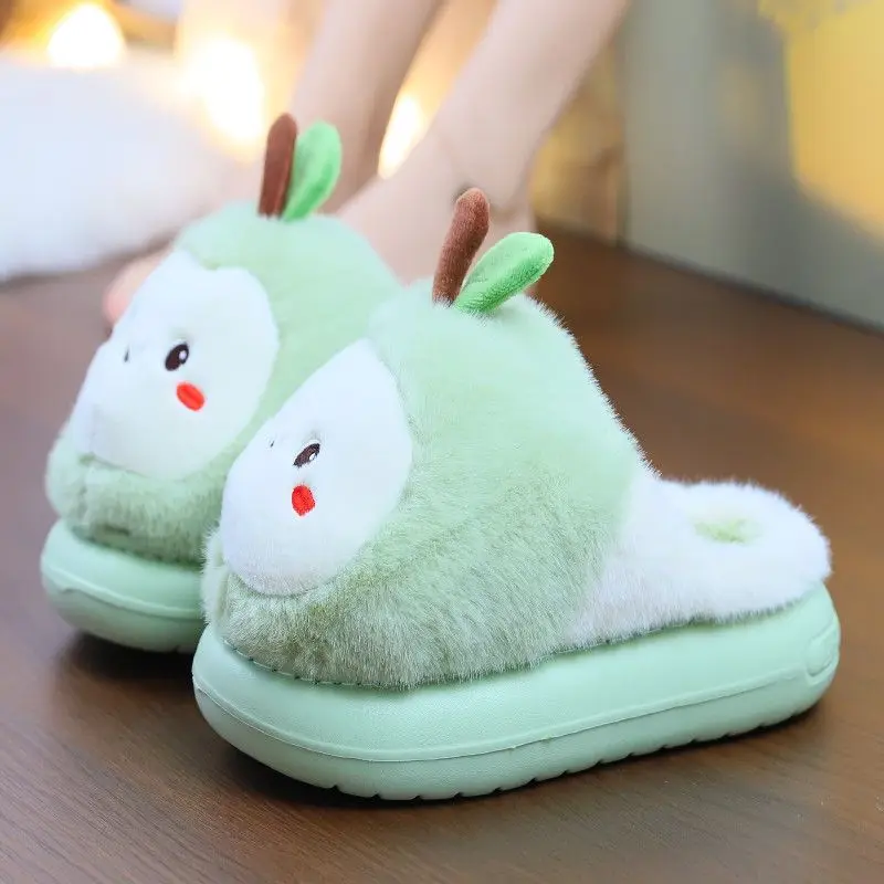 

Women's Winter Plush Slippers Apples Design Adorable Home Shoes Snug Furry House Slides Fluffy Indoor Slipper for Comfort
