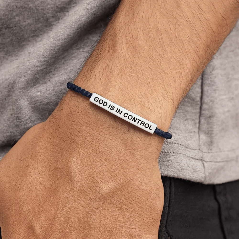Stainless Steel GOD IS IN CONTROL Tube Bracelet Rope Adjustable Engraved Letter Bracelert with Card Stretchable Couple Bracelet