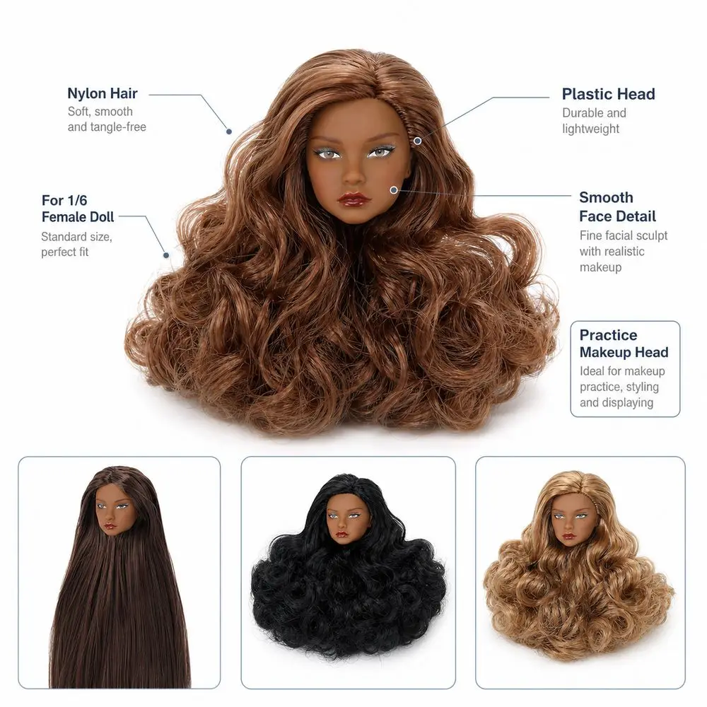 Accessories European Face Head Long Hair White Normal Tan Skin Practice Makeup Head Fashion Head for 11.5 Inch BJD Body
