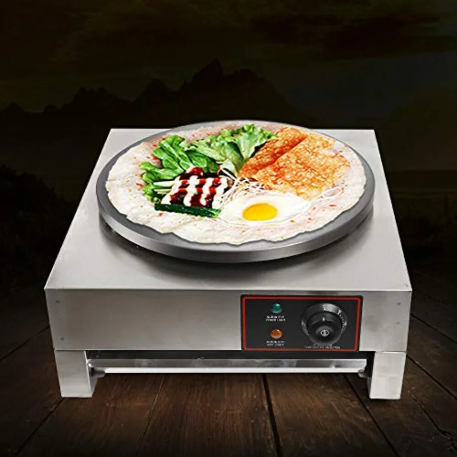 

Commercial electric crepe maker machine for professional kitchens, aluminum alloy body with black finish, nonstick cooking surf