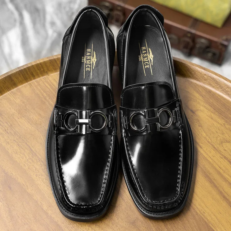 Men's Business Casual British Style Cowhide Leather Shoes Open-toe beaded loafers