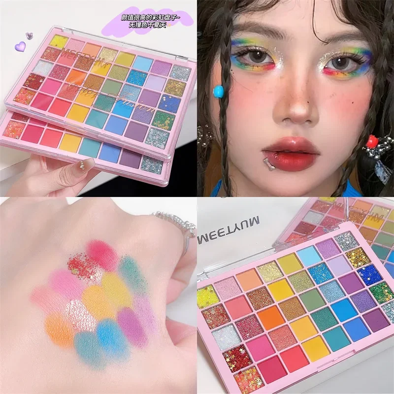 40Color Rainbow Matte Pearlescent Eyeshadow Palette Children Stage Dream Rainbow Palette Colorful Eyeshadow Eye Makeup Cosmetics