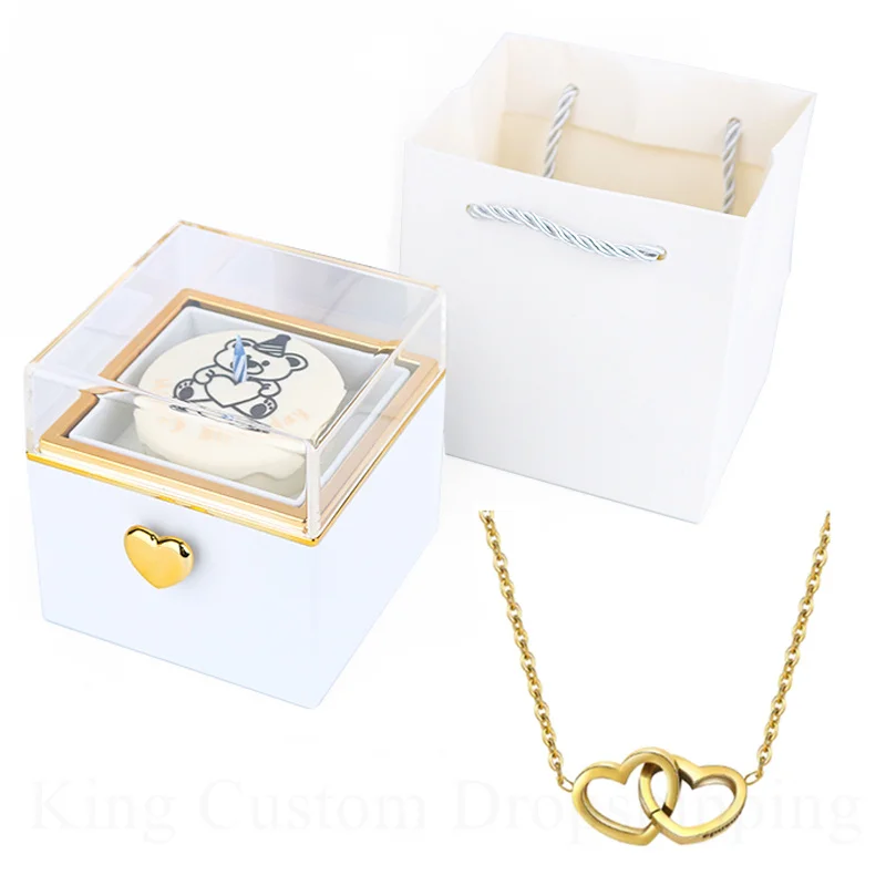 Magical Bear Cake with Candle Box Surprise With Birthday Gift Custom Engraved Name Necklace Valentine's Day Gift for Lover