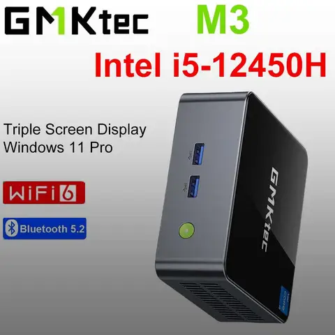 GMKtec M3 Intel i5-12450H Mini PC Windows 11 Pro 2x DDR4 3200Mhz Pcie 3.0 NVMe SSD Wifi6 BT5.2 Triple Screen Display Mini PC