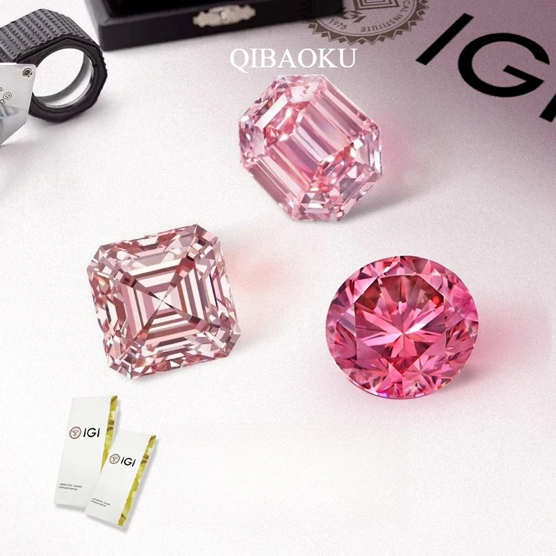 QIBAOKU IGI Certificates Fancy Pink Lab Grown Diamond 7ct 8ct 9ct 10ct 20ct 30ct Color Diamonds for Women 2026