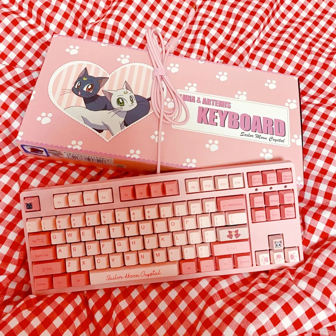 Japanese Anime Style Sailor Moon Gaming Keyboard 87 Keys Pink Wired Mechanical Gaming Keyboard 3087 Gift for Girl